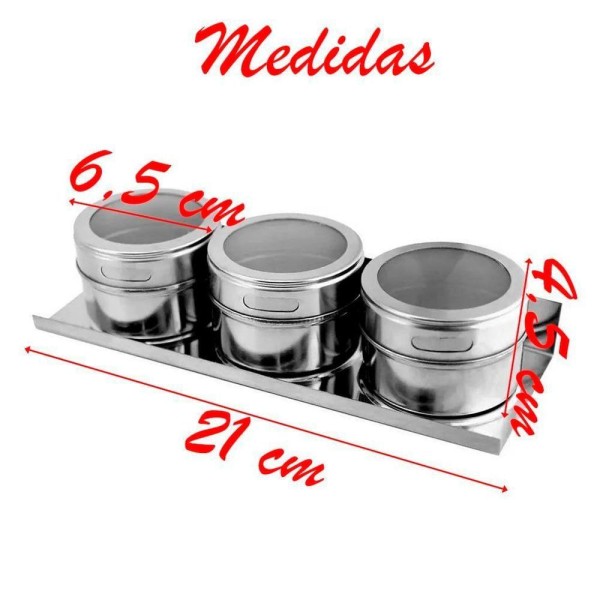 Encontraproduto.com.br - Porta Condimento Tempero Magnético Inox 3 Potes Com Imã