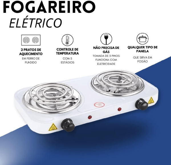 Encontraproduto.com.br - Fogão Elétrico 127V 45,5x22x3cm 2 Bocas em Aço Inox Casíta