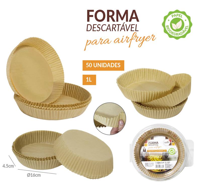 Encontraproduto.com.br - Forma para Air Fryer de Papel Descartável 16X4,5CM 50UN - IMPORIENTE
