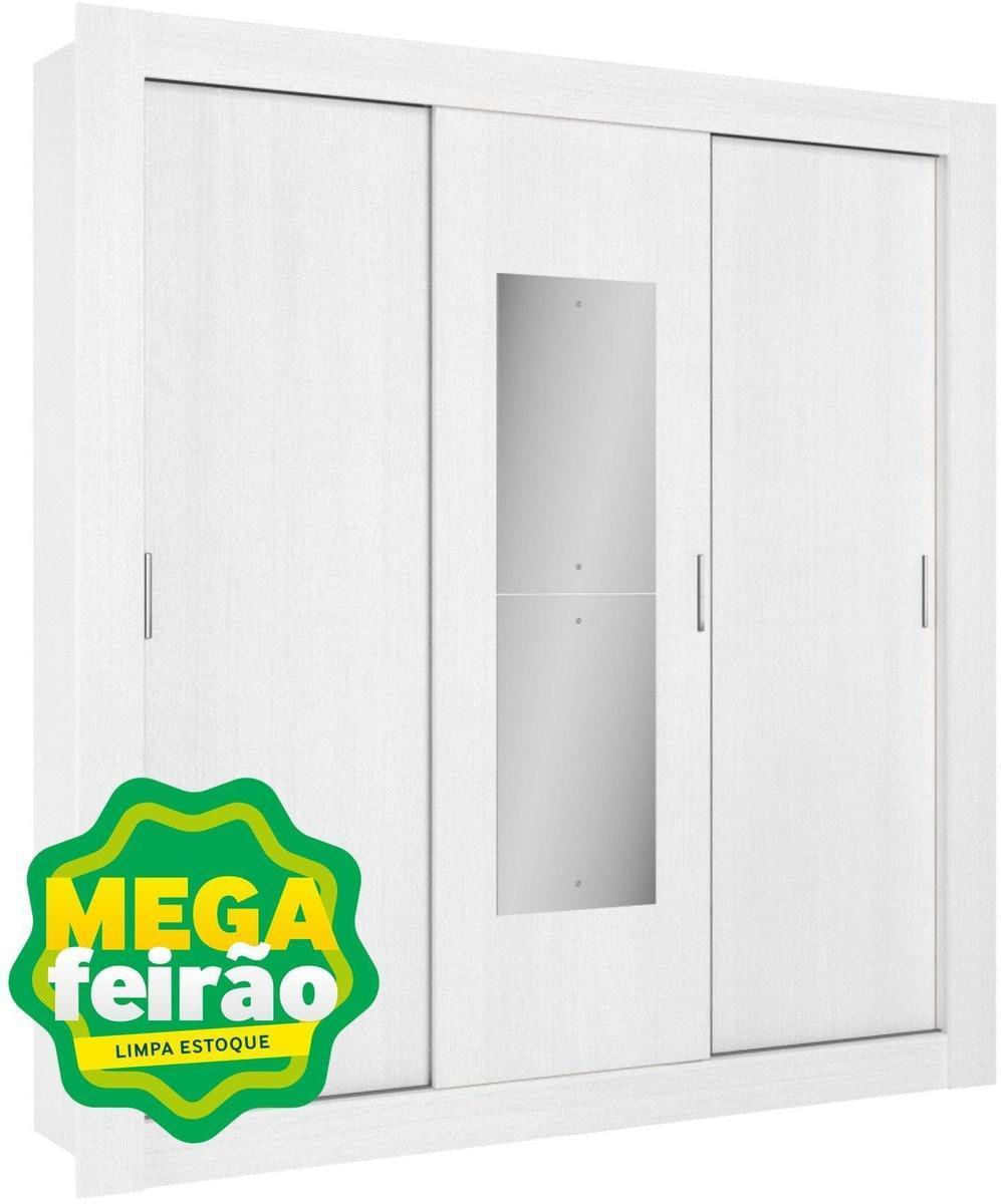 Guarda-Roupa / Roupeiro 3 Portas de Correr com Espelho Omega Glass THB Branco 200x204x55cm