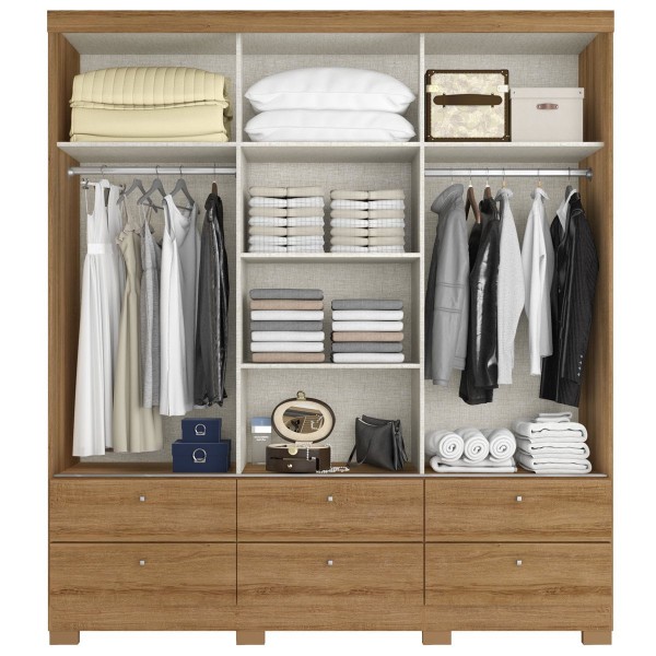 Encontraproduto.com.br - Guarda-Roupa 3 Portas THB Londres Glass Com Espelho 6 Gavetas Almendra 5670