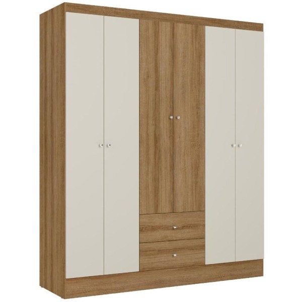 Guarda-Roupa Casal THB Astor, 6 Portas, Almendra e Off White