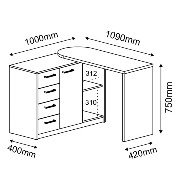 Encontraproduto.com.br - Escrivaninha 1 Porta 4 Gavetas 2 Nichos Logan Artany