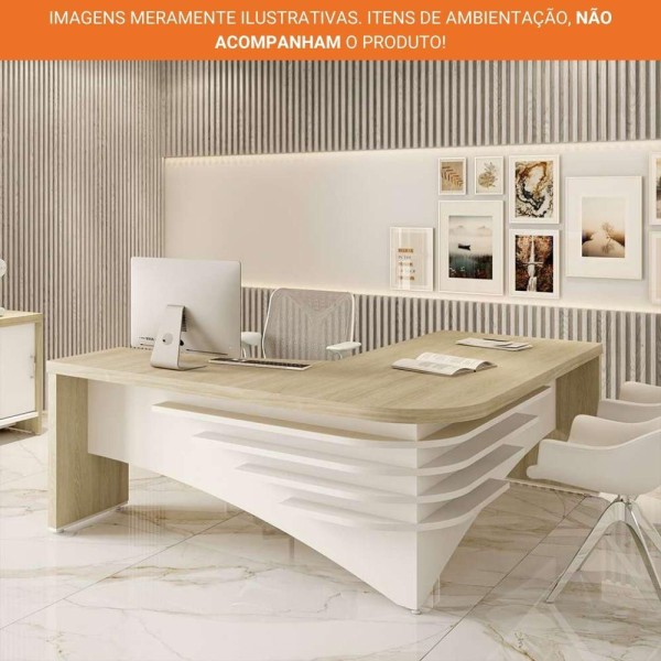 Encontraproduto.com.br - Mesa Para Escritório Recepção E Atendimento Diretor Ld Ii Artany Carvalho/branco Carvalho/branco
