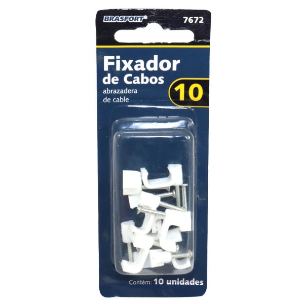 Encontraproduto.com.br - Fixador de Cabos 10 mm Brasfort Com 10UN Branco