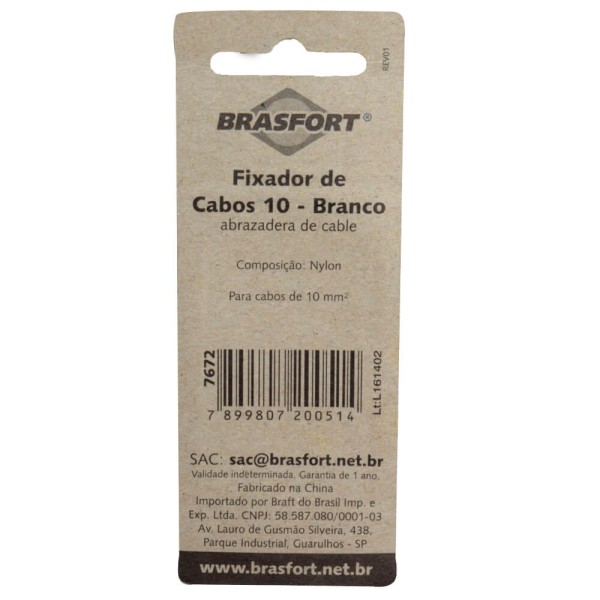 Encontraproduto.com.br - Fixador de Cabos 10 mm Brasfort Com 10UN Branco