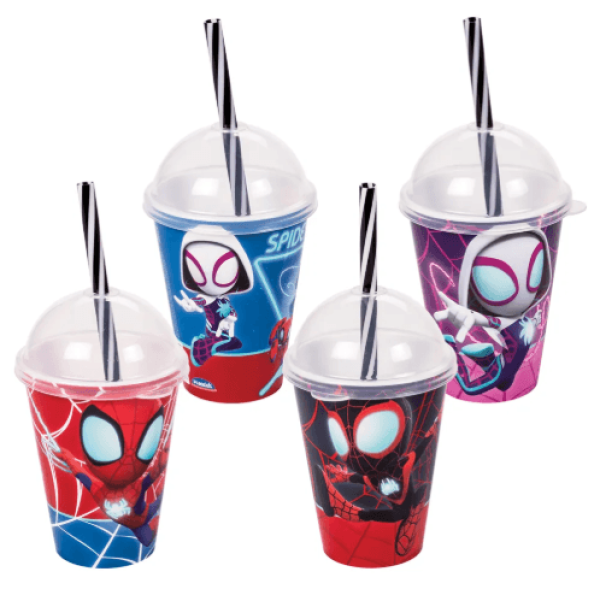 Copo Shake com Tampa e Canudo Spidey 280ML Sortido - PLASUTIL