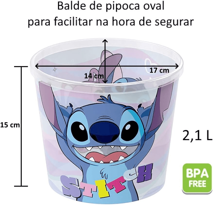 Encontraproduto.com.br - Balde de Pipoca Estampa do Stitch Clássico 2.1 Litros Plasútil