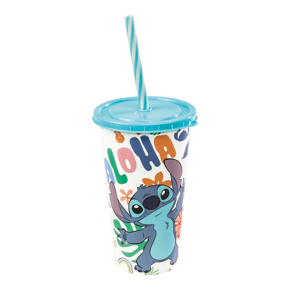 Encontraproduto.com.br - Copo Plasútil Stitch com Canudo 500ml