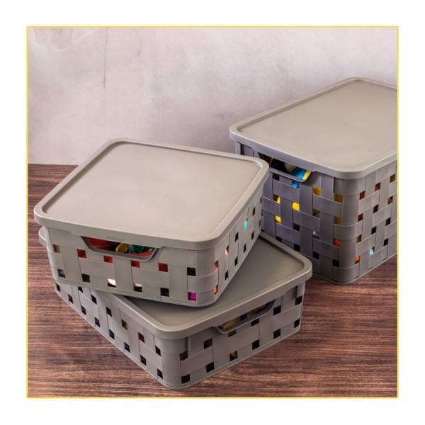 Encontraproduto.com.br - Caixa Organizador Plasutil com Tampa Fita 11 Litros Cinza 15026