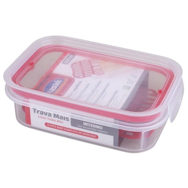 Encontraproduto.com.br - Pote Trava Mais Ret 500Ml C/ Escorredor A3 Plasutil 14341