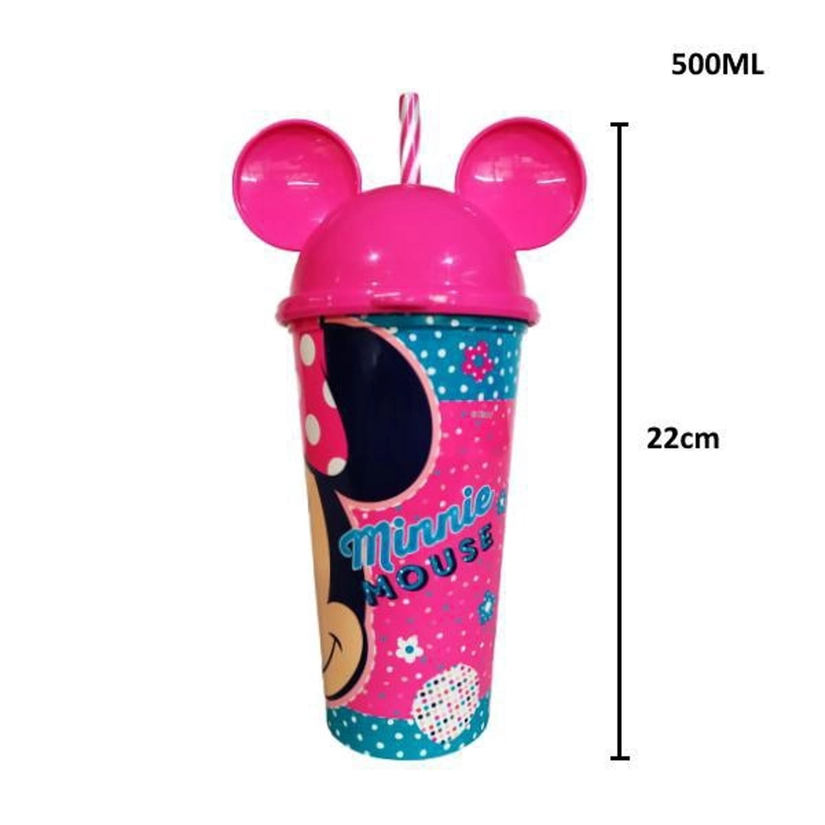 Encontraproduto.com.br - Copo Shake Plasútil c/ Canudo e Orelhas Minnie Mouse 500ml