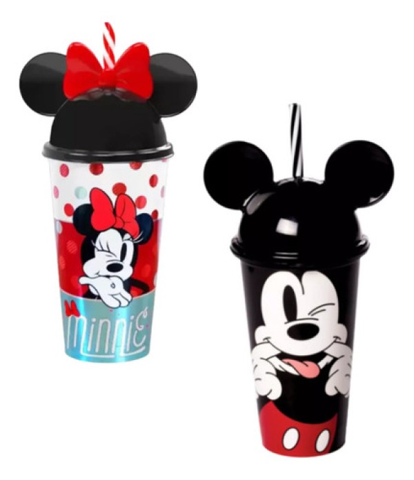 Copo Shake Plasútil c/ Canudo e Orelhas Minnie Mouse 500ml