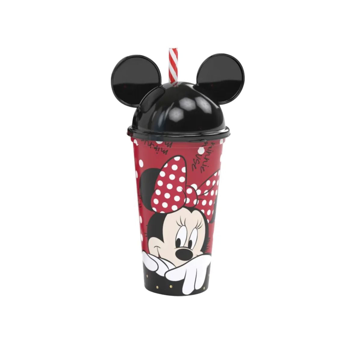 Encontraproduto.com.br - Copo Shake Plasútil c/ Canudo e Orelhas Minnie Mouse 500ml