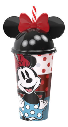 Encontraproduto.com.br - Copo Shake Plasútil c/ Canudo e Orelhas Minnie Mouse 500ml