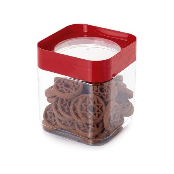 Pote Plug Transparente Quadrado com Tampa Vermelha Plasútil 1.28L 12935