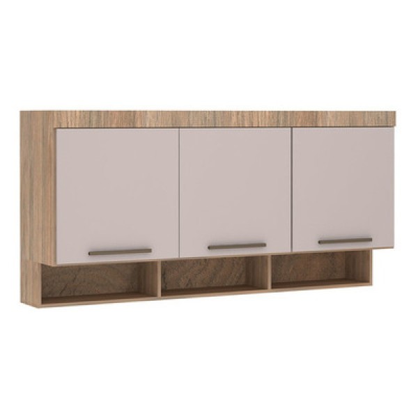 Armário Modulado Ponte Queen 3pt E Nicho 165cm Slim Luciane Cor Jequitibá/fumê
