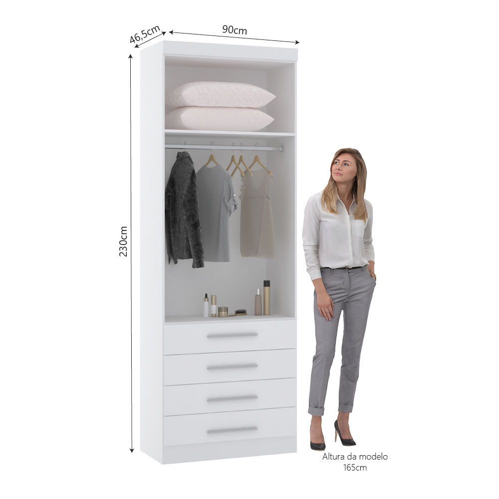 Encontraproduto.com.br - Guarda Roupa Modulado 90cm 2 Portas E 4 Gavetas Alpes Luciane Móveis Branco Pf Com Branco Pf