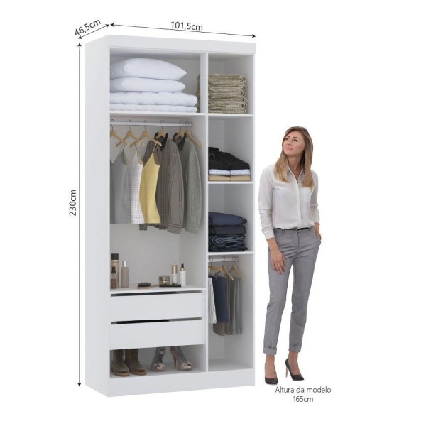Encontraproduto.com.br - Guarda Roupa Modulado 101,5cm 3 Portas Alpes Luciane Móveis Branco Com Cinammon