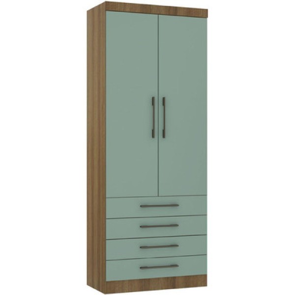 Encontraproduto.com.br - Guarda Roupa Modulado 90cm 2 Portas E 4 Gavetas Paris Luciane Móveis Avelã Pf Com Verde Pf