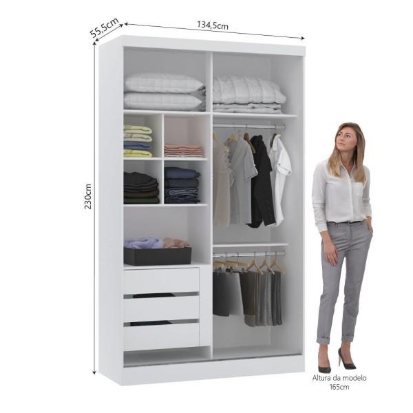 Encontraproduto.com.br - Guarda Roupas 134,5cm 2 Pts De Correr Com Espelho Alpes Luciane Móveis Branco