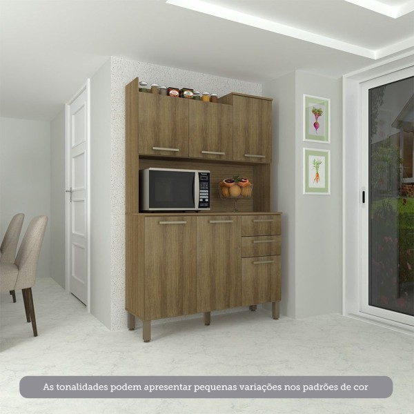 Encontraproduto.com.br - Cozinha Compacta 6 Portas E 2 Gavetas Com Tampo Luciane Móveis Carvalho Avelã