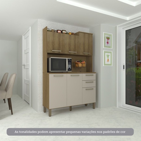 Encontraproduto.com.br - Cozinha Compacta 6 Portas E 2 Gavetas Com Tampo Luciane Móveis Carvalho Avelã Cinnamon