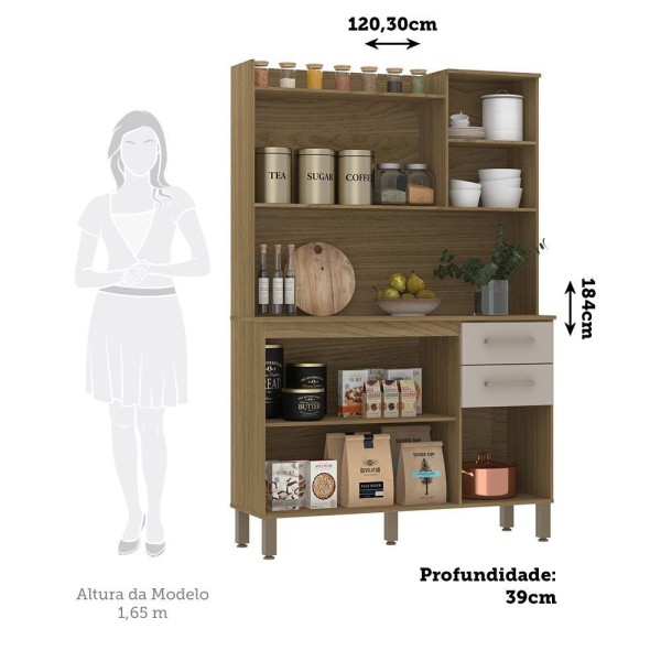 Encontraproduto.com.br - Cozinha Compacta 6 Portas E 2 Gavetas Com Tampo Luciane Móveis Carvalho Avelã Cinnamon