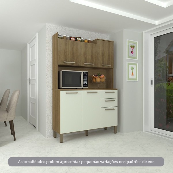 Encontraproduto.com.br - Cozinha Compacta 6 Portas E 2 Gavetas Com Tampo Luciane Móveis Carvalho Avelã Arenas