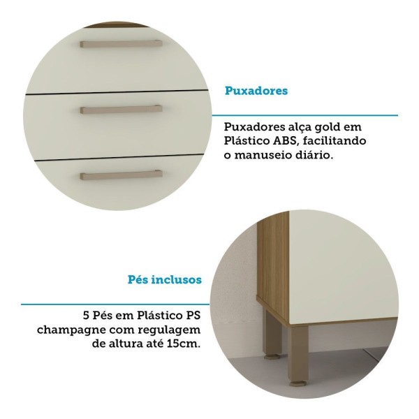 Encontraproduto.com.br - Cozinha Compacta 6 Portas E 2 Gavetas Com Tampo Luciane Móveis Carvalho Avelã Arenas