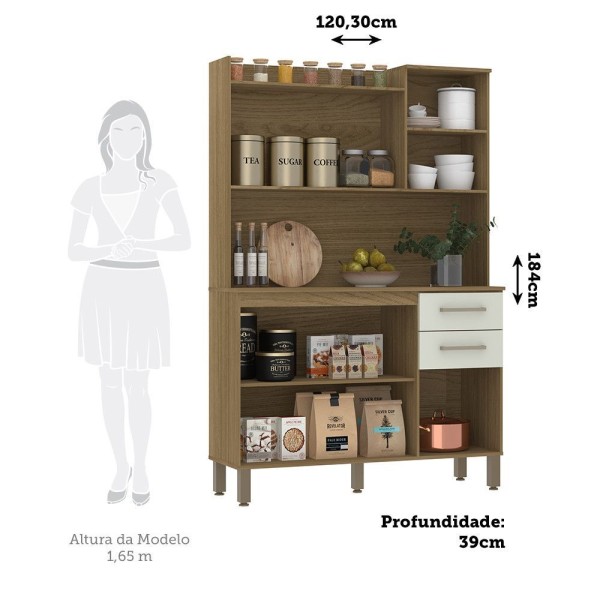 Encontraproduto.com.br - Cozinha Compacta 6 Portas E 2 Gavetas Com Tampo Luciane Móveis Carvalho Avelã Arenas