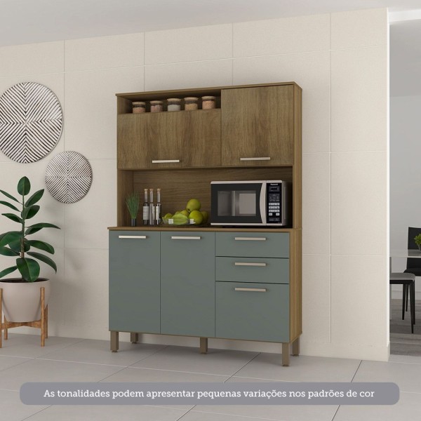 Encontraproduto.com.br - Cozinha Compacta 5 Portas E 2 Gavetas Com Tampo Luciane Móveis Carvalho Avelã Cinza Supremo