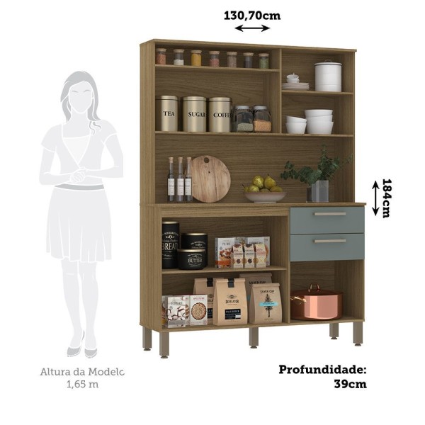 Encontraproduto.com.br - Cozinha Compacta 5 Portas E 2 Gavetas Com Tampo Luciane Móveis Carvalho Avelã Cinza Supremo