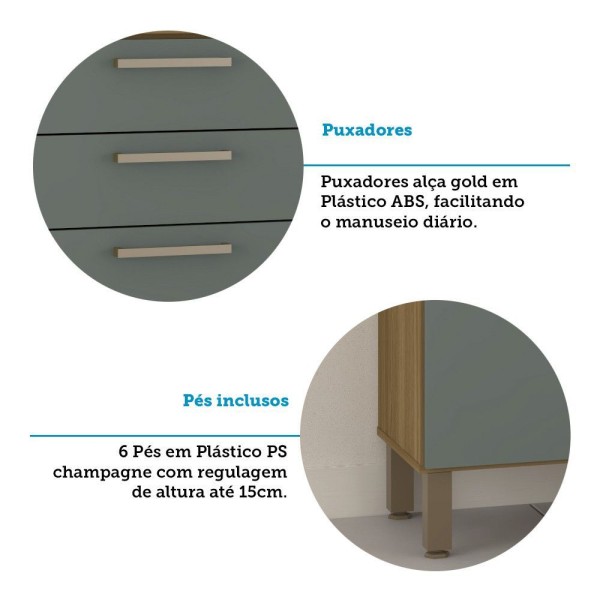 Encontraproduto.com.br - Cozinha Compacta 7 Portas E 2 Gavetas Com Tampo Luciane Móveis Carvalho Avelã Cinza Supremo