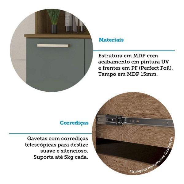 Encontraproduto.com.br - Cozinha Compacta 7 Portas E 2 Gavetas Com Tampo Luciane Móveis Carvalho Avelã Cinza Supremo