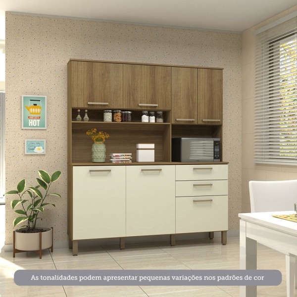 Encontraproduto.com.br - Cozinha Compacta 7 Portas E 2 Gavetas Com Tampo Luciane Móveis Carvalho Avelã Arenas