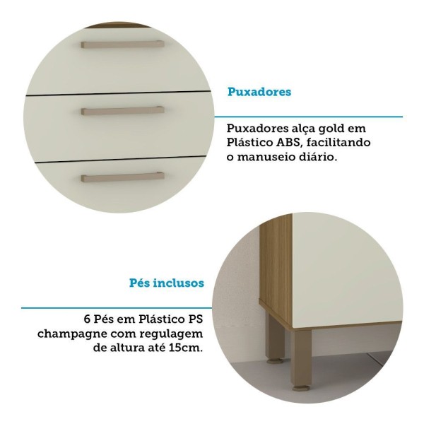 Encontraproduto.com.br - Cozinha Compacta 7 Portas E 2 Gavetas Com Tampo Luciane Móveis Carvalho Avelã Arenas