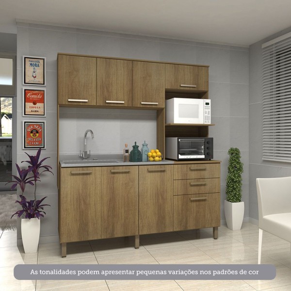 Encontraproduto.com.br - Cozinha Compacta 8 Portas E 2 Gavetas Luciane Móveis Carvalho Avelã