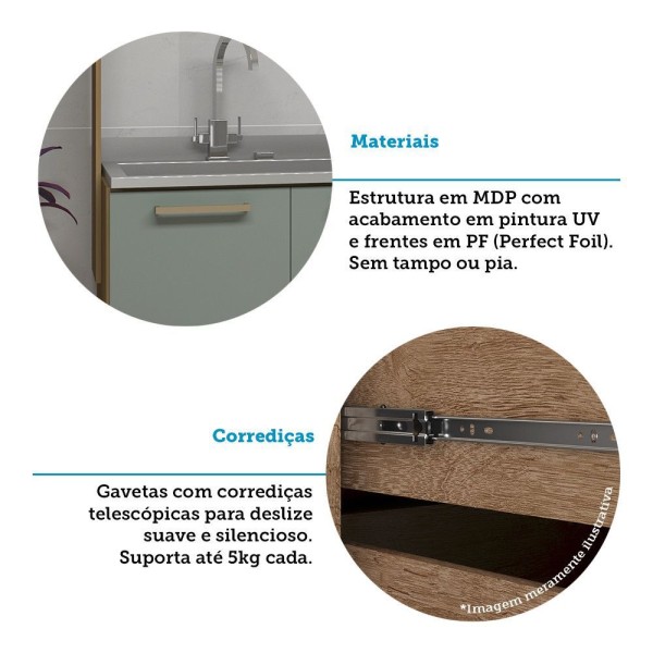 Encontraproduto.com.br - Cozinha Compacta 8 Portas E 2 Gavetas Luciane Móveis Carvalho Avelã Cinza Supremo