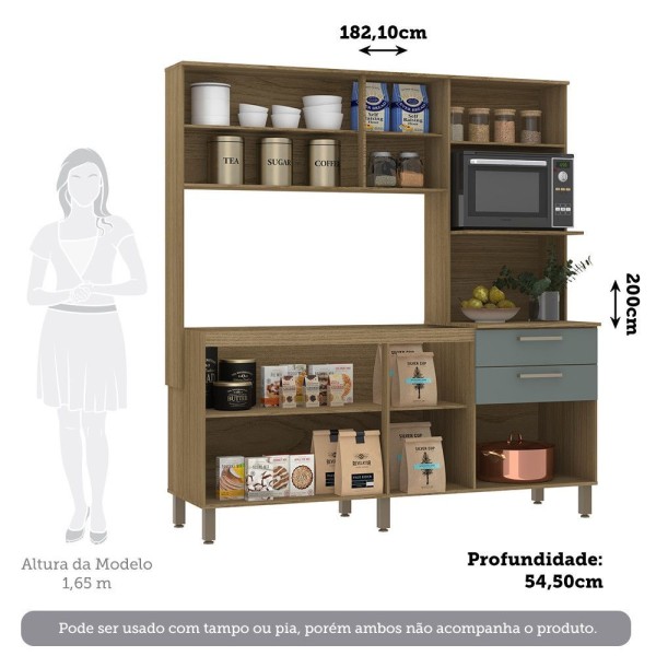 Encontraproduto.com.br - Cozinha Compacta 8 Portas E 2 Gavetas Luciane Móveis Carvalho Avelã Cinza Supremo