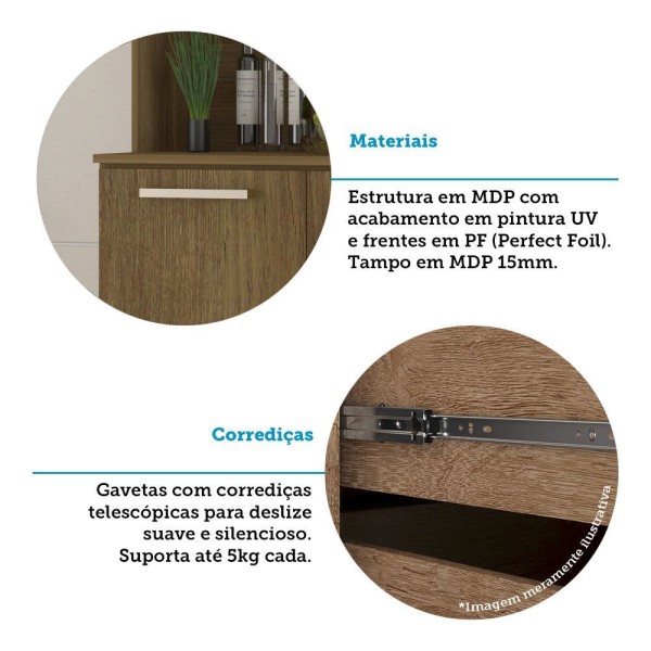 Encontraproduto.com.br - Cozinha Compacta 10 Portas E 2 Gavetas Com Tampo Luciane Móveis Carvalho Avelã
