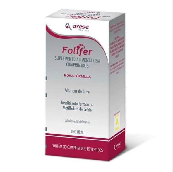 Encontraproduto.com.br - Suplemento Alimentar Folifer Arese 30 Comprimidos Revestidos