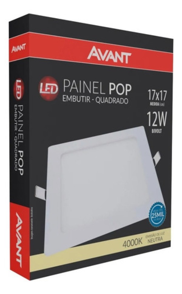 Painel Led Pop Embutir Quadrado 12w 4000K Avant