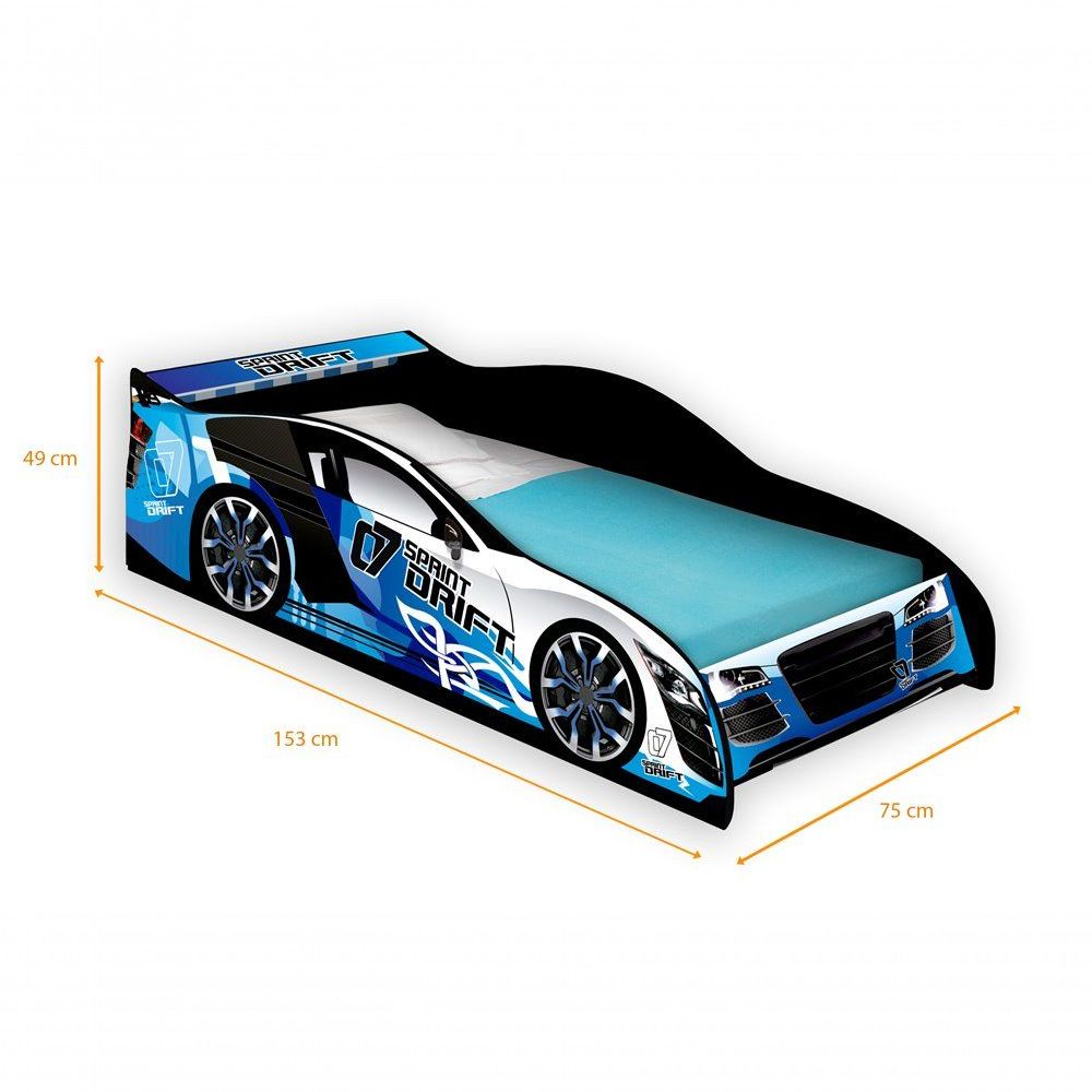 Encontraproduto.com.br - Cama Infantil com Proteção Lateral Carro Drift J&A Móveis Azul