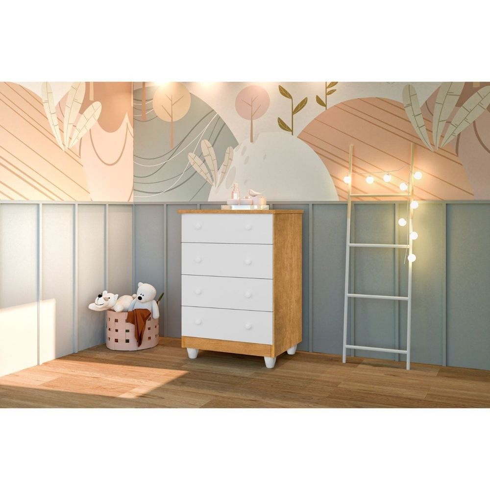 Cômoda Infantil 4 Gavetas Lara Nature-branco