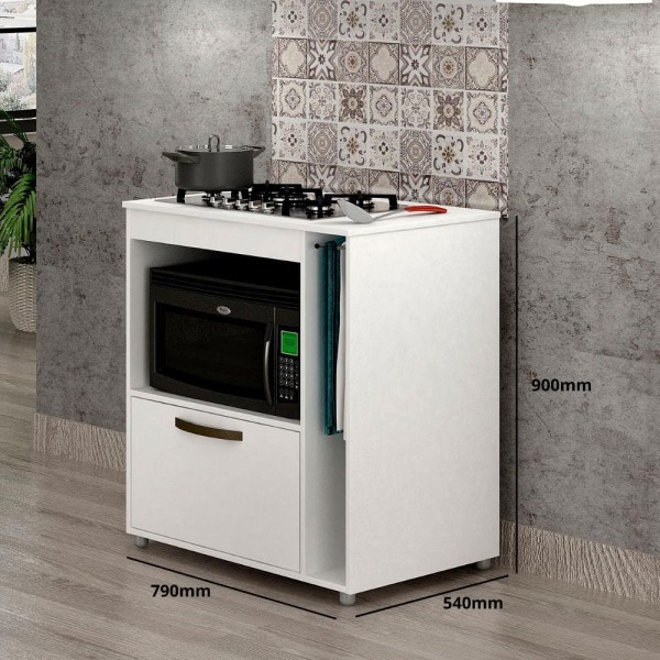 Encontraproduto.com.br - Balcão Cooktop CHF Móveis Bia em MDP 15mm com Nicho Toalheiro, 1 Porta, 1 Prateleira