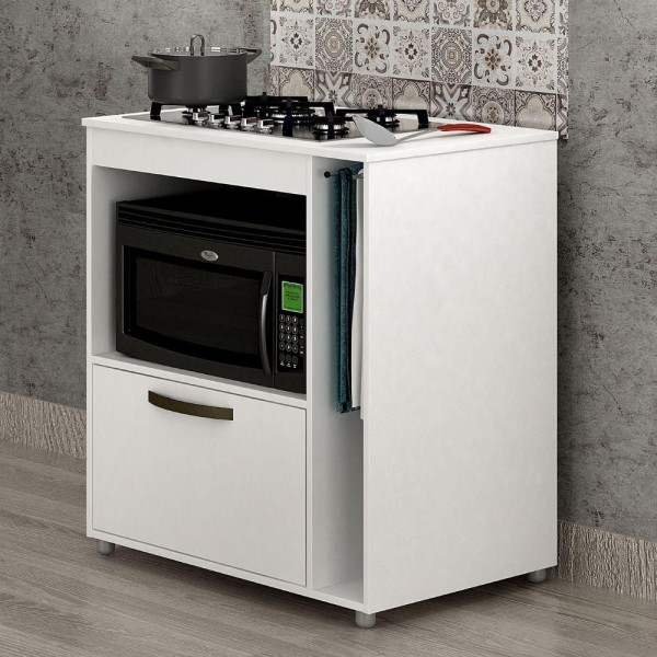 Encontraproduto.com.br - Balcão Cooktop CHF Móveis Bia em MDP 15mm com Nicho Toalheiro, 1 Porta, 1 Prateleira