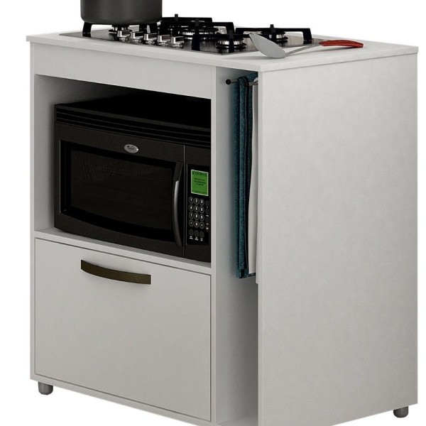 Encontraproduto.com.br - Balcão Cooktop CHF Móveis Bia em MDP 15mm com Nicho Toalheiro, 1 Porta, 1 Prateleira