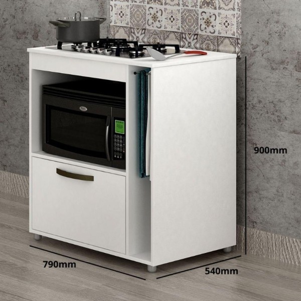 Encontraproduto.com.br - Balcão Cooktop CHF Móveis Bia em MDP 15mm com Nicho Toalheiro, 1 Porta, 1 Prateleira