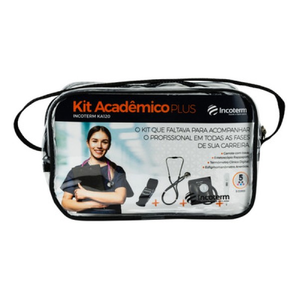 Kit Esfigmomanômetro Estetoscópio E Termômetro Incoterm Plus Preto (MP)
